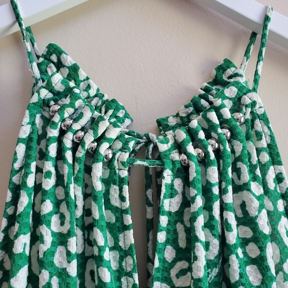 Michael Kors Green Sleeveless Keyhole Halter Style Geometric Print Romper - Picture 6 of 15